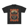 A black short-sleeve crewneck t-shirt featuring a vintage-style orange and beige graphic print for 'The Strokes - Beach House TV on the Radio Tour 2026' in Albuquerque, New Mexico, shown flat on a white background.