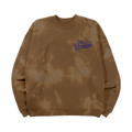 The Front of a Brown Tie-Dye  Crewneck featuring a classic logo pocket The Stokes Blue Logo 