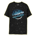 A black t-shirt with a 'The Strokes' logo printed in the center, surrounded by a splatter paint design. 