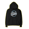 A black hoodie with the 'The Strokes' light blue chrome logo on the front.