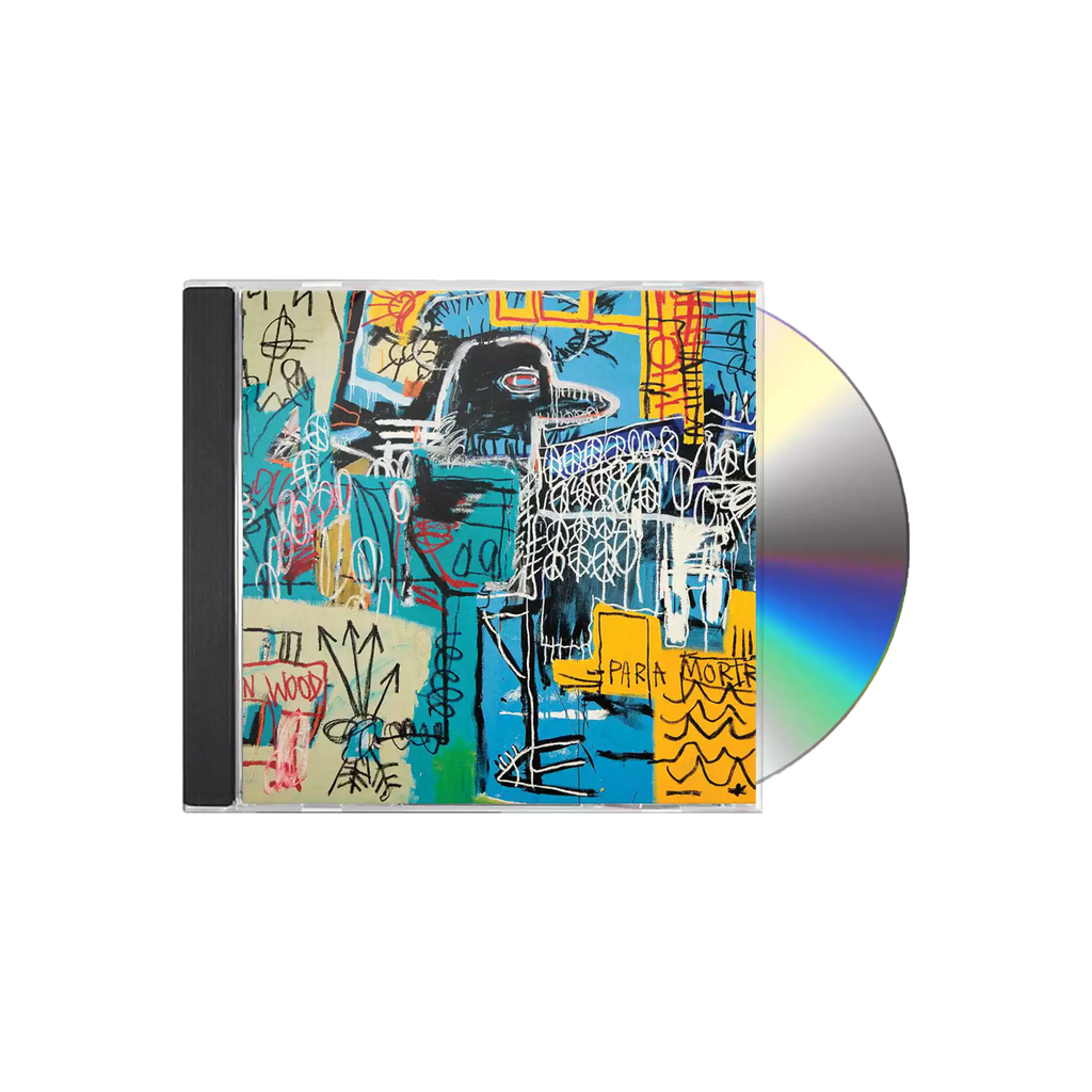 A CD poking out with a case with a colorful, graffiti-style artwork on the album cover.
