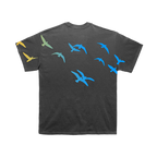 Gray t-shirt with colorful bird designs