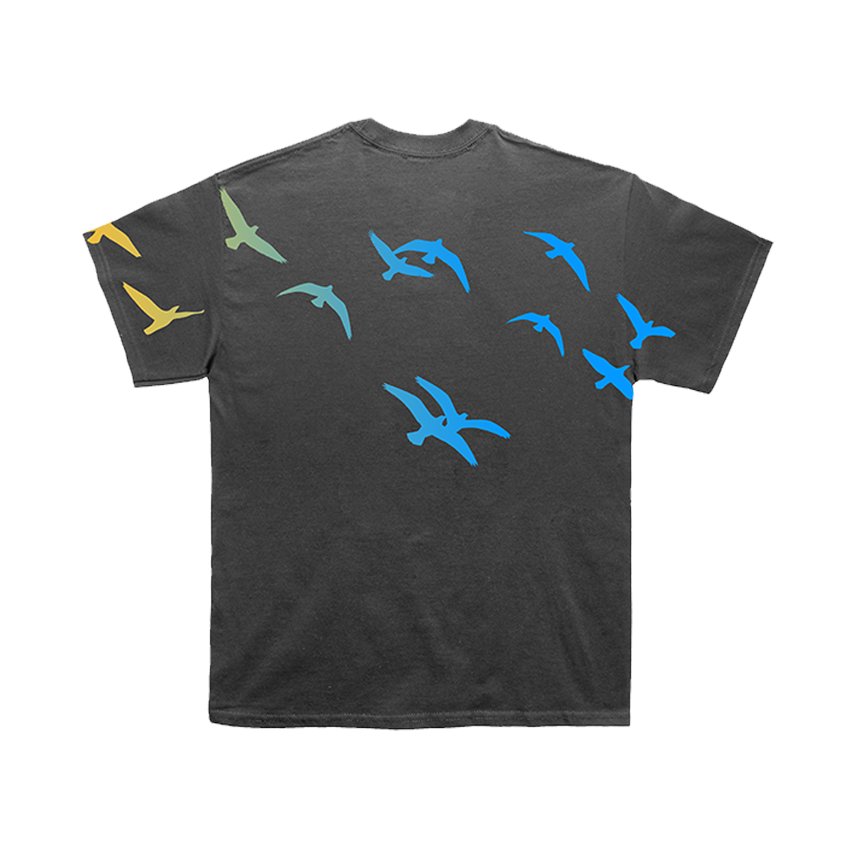 Gray t-shirt with colorful bird designs